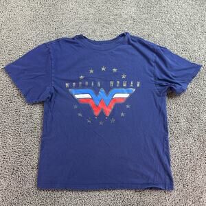 Wonder Woman Shirt Womens Large Blue Red DC Comics Short Sleeve Ladies